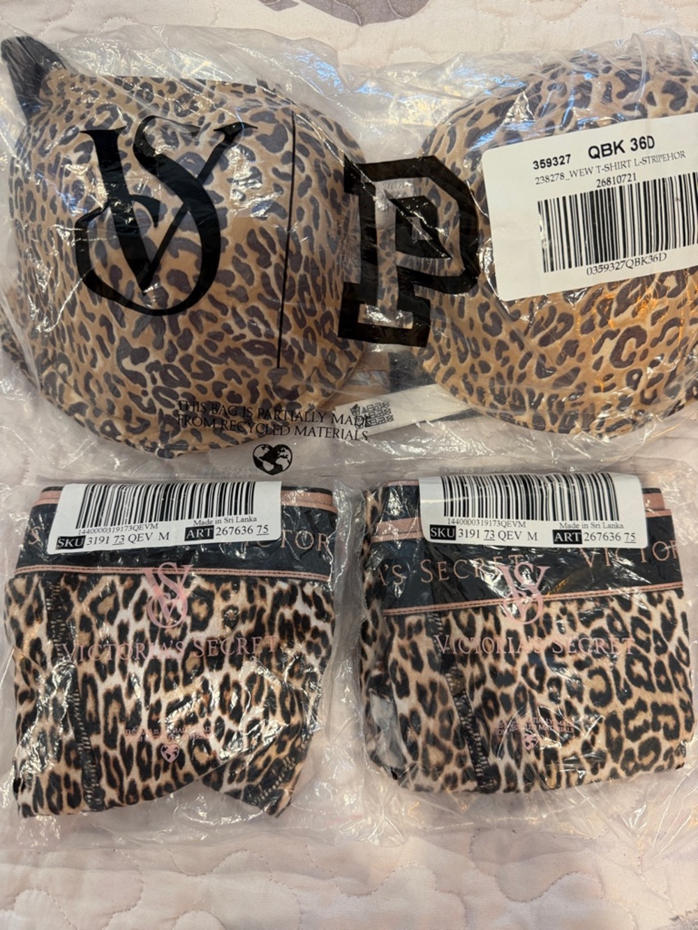Victoria's Secret Leopard Print Bra & Panty Set in Tan and Black bundle